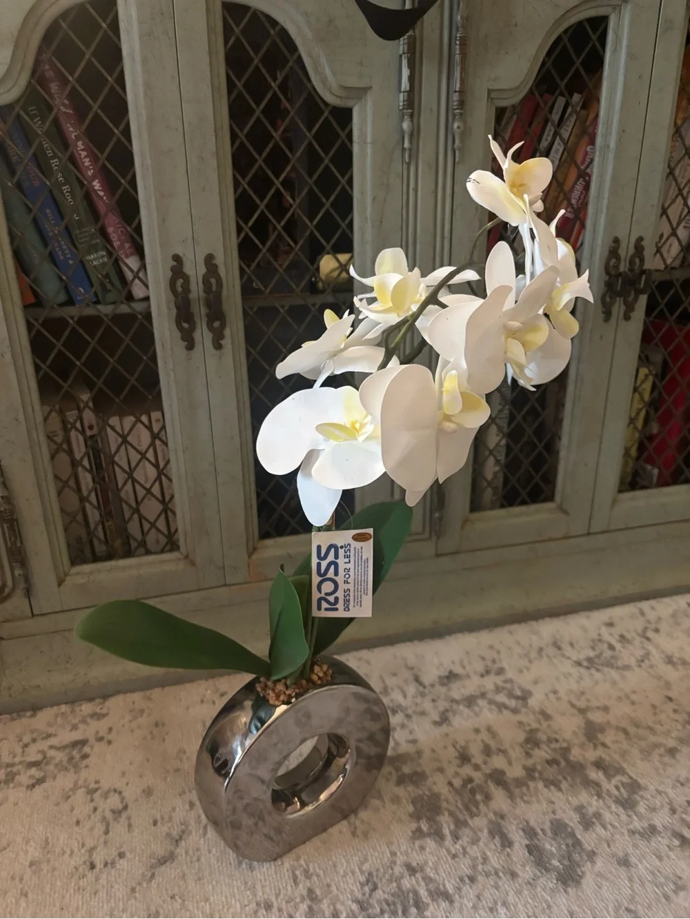 Artificial White Orchid in Silver Ceramic Vase - Home Accents